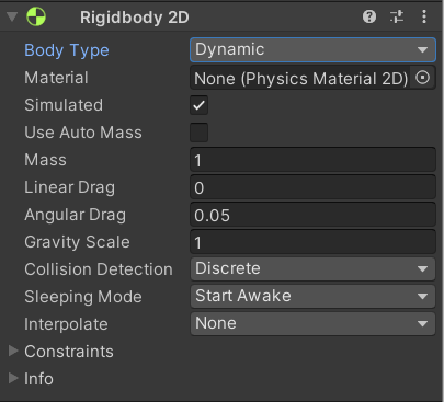 Rigid body 2D Component in Unity